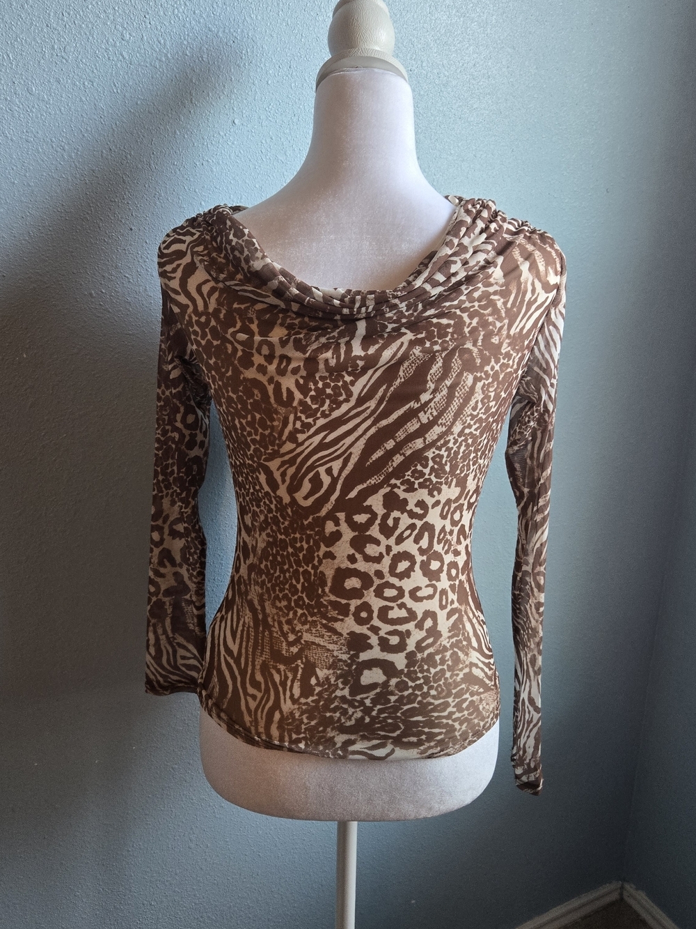 AFRM Brown Animal Print One-Shoulder Long Sleeve Top - Picture 3 of 4